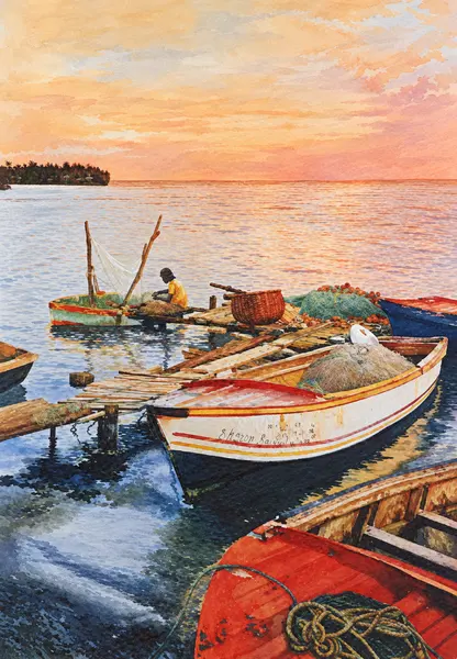 Fishing boats in a harbour.