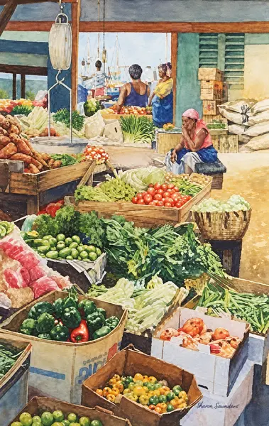 Produce market with vendors — alternate scan.